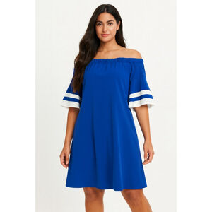 Love Squared Blue and White Striped Off Shoulder Dress 1X
